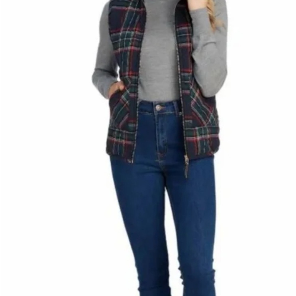 Mud Pie Red and Black Plaid Vest